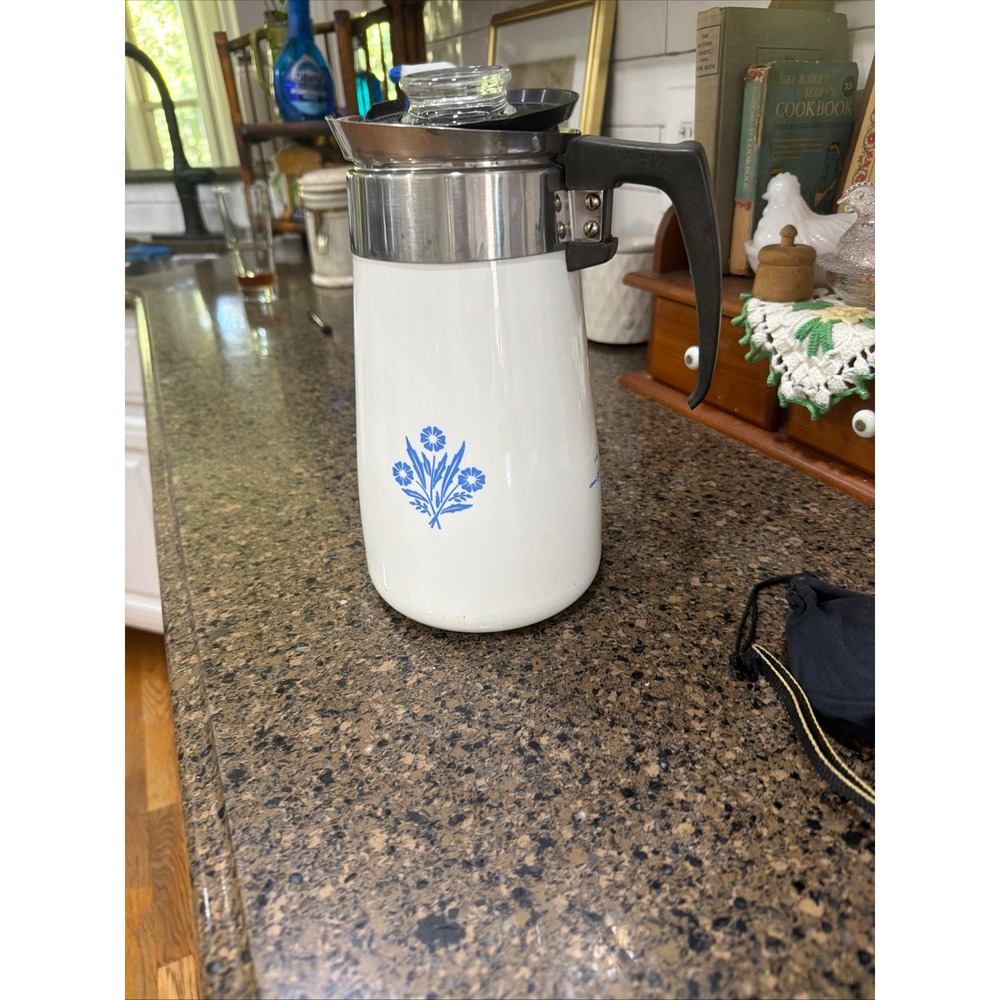 Vintage Corning Ware Blue Cornflower 9 Cup Stovetop Coffee Percolator P-149 USA